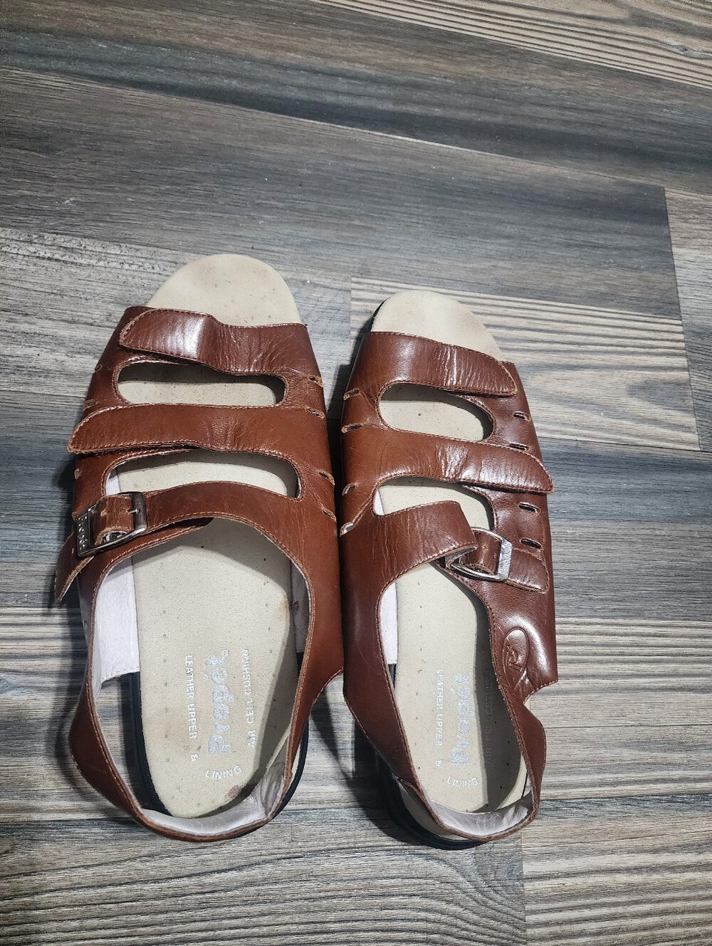 Women's Propet Brown Leather Flat Sandals Size 12 Casual Spring Summer